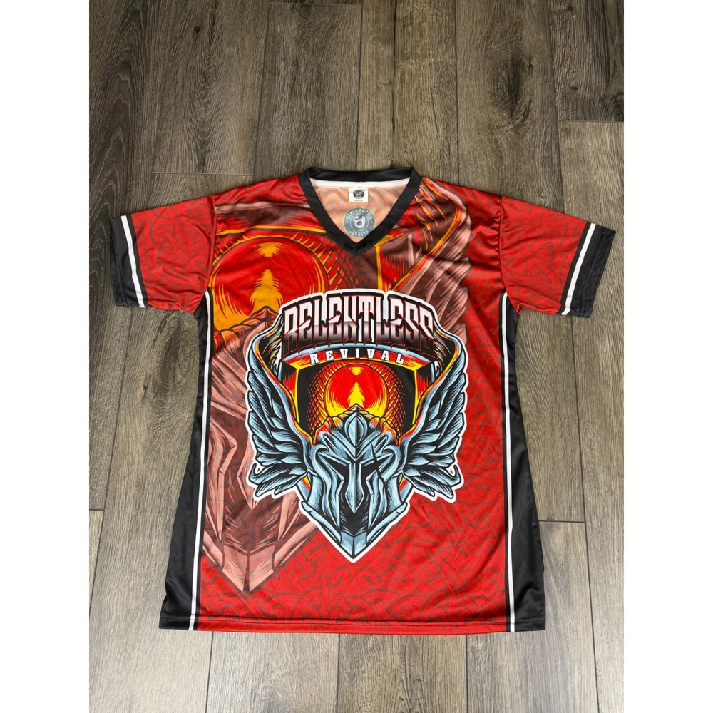 Hitting Bombs Relentless Revival Jersey Red Black Large Spartan Graphic Smith 12